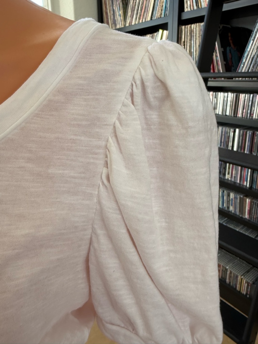 Anthropologie White Puff-Sleeve Scoop Tee - Picture 3 of 5